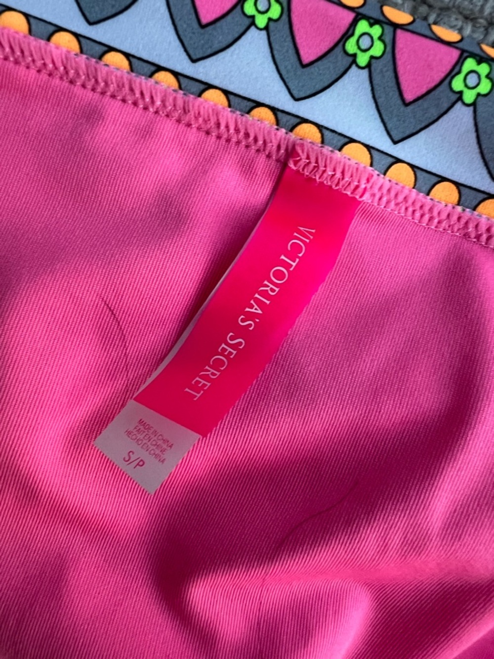 Vintage Y2K Victoria's Secret Neon Pink Multicolor Mandala Boho Bikini Set S/L - Picture 7 of 11